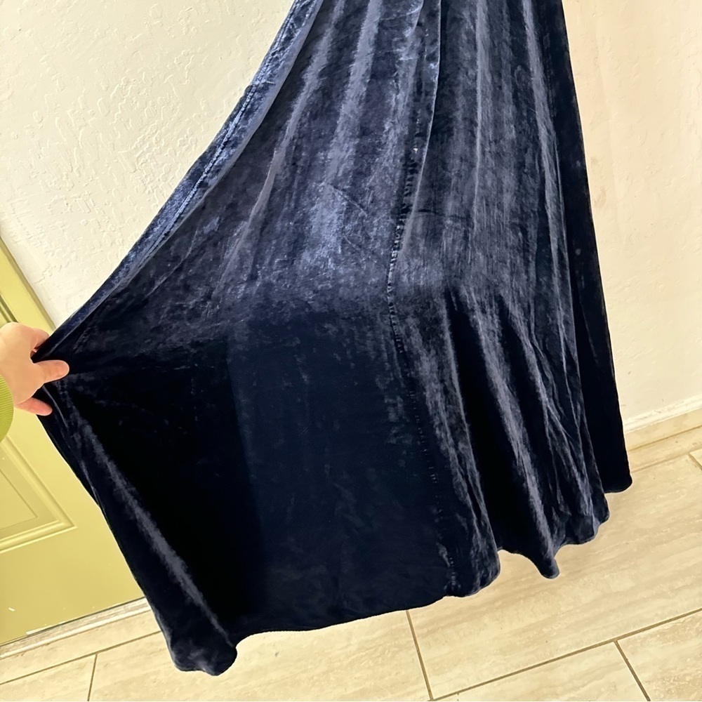 Neon Blonde Navy Blue Velvet Velour Maxi Criss Cross Open Back Dress Small - Picture 3 of 9